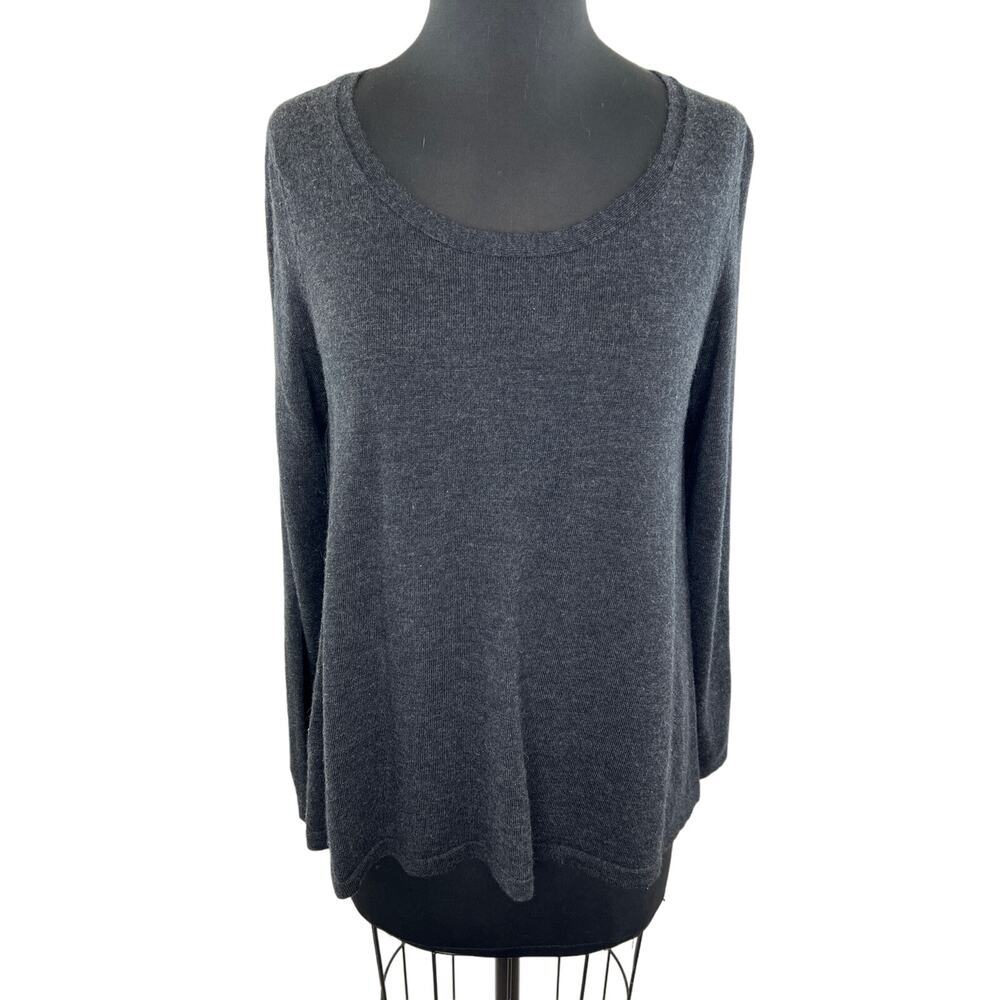 Eileen Fisher Merino Wool Dark Gray Scoop Neck Light Pullover Sweater S Small